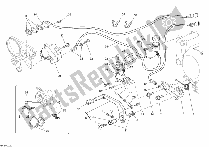 Todas as partes de Sistema De Freio Traseiro do Ducati Superbike 1098 R USA 2009